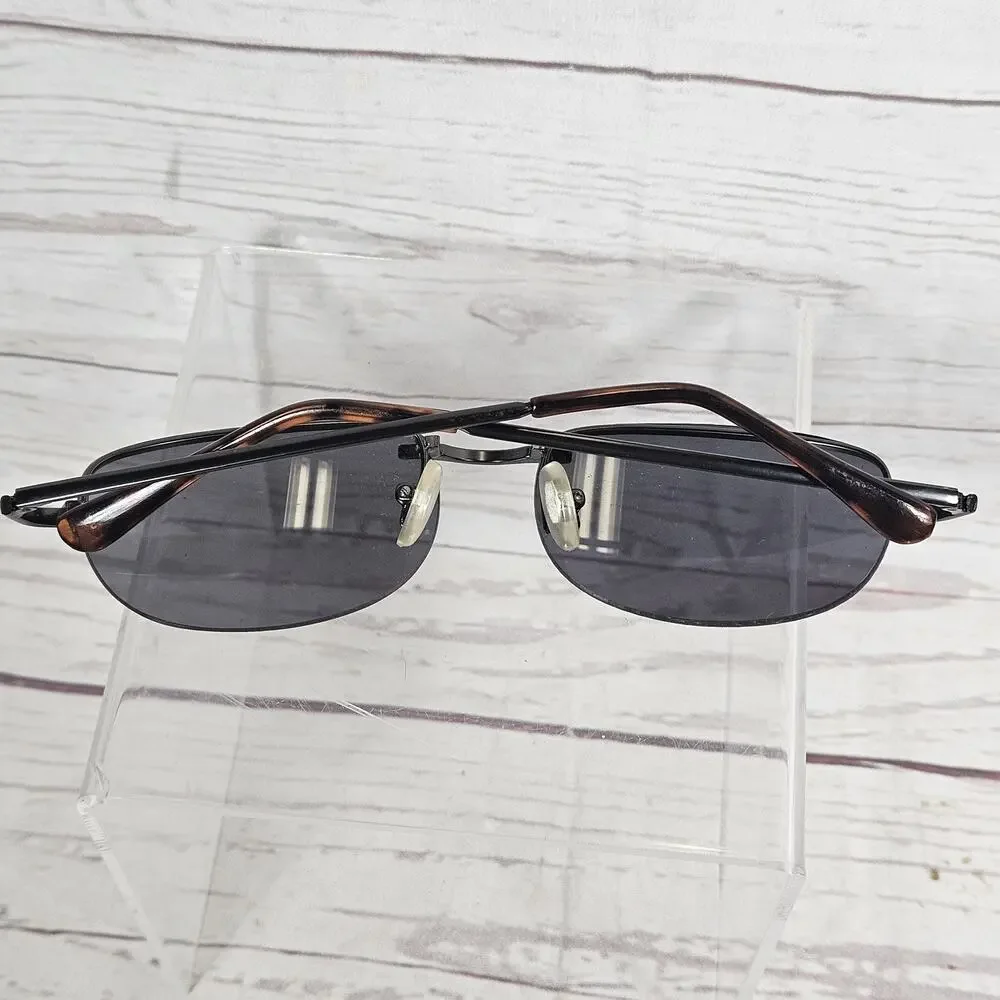Men's Rimless Aviator Style Sunglasses Dark Lenses Black Frame Tortoise Temple